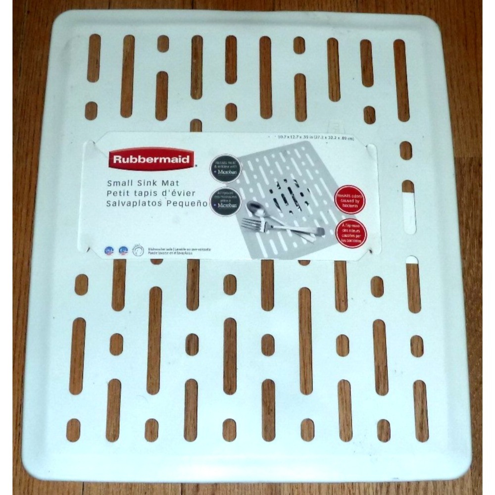 White Rubbermaid Small Sink Mat Rubber Dish Protector 10.7 x 12.7 in NEW